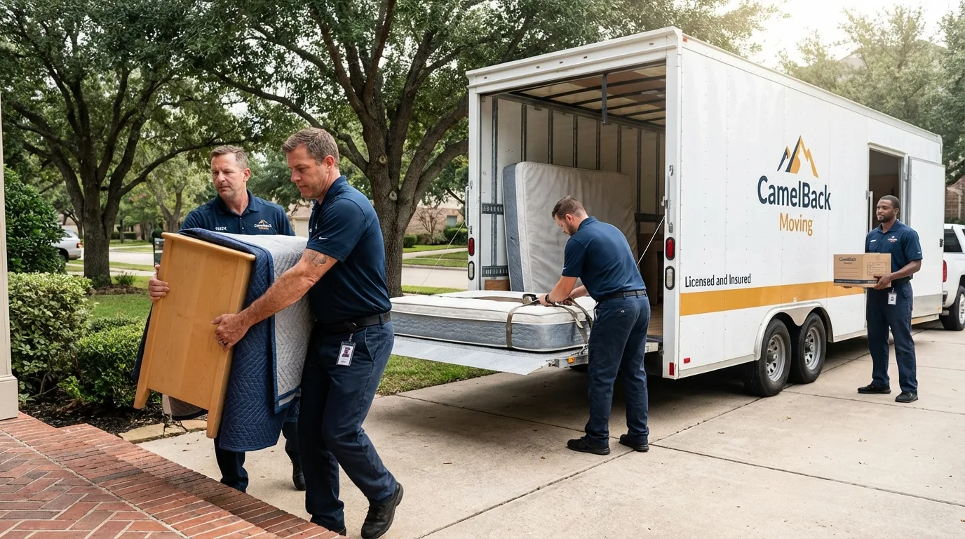 Crew loading residential truck for cross-state move from Monroe City, MO