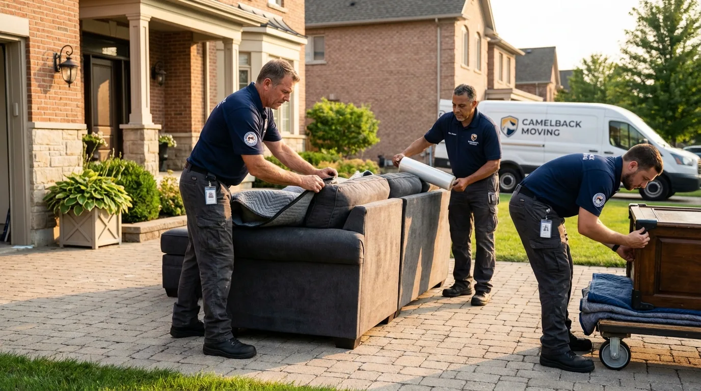 Large estate moving crew wrapping furniture in Monroe City, MO