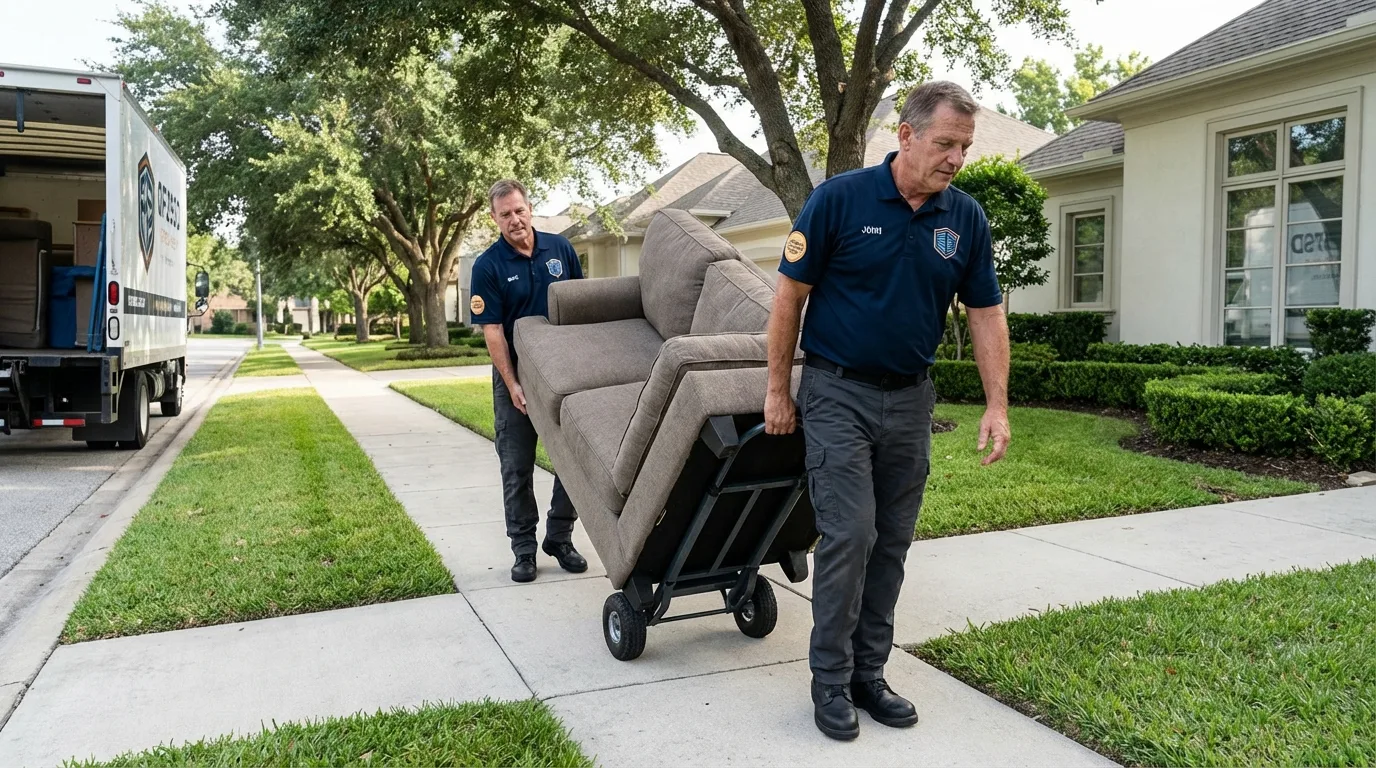 Local residential moving crew loading furniture in Monroe City, MO