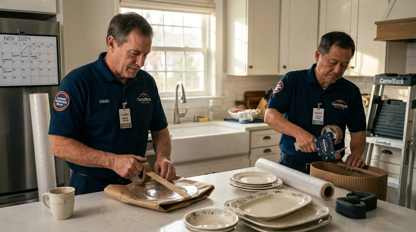 Professional crew packing kitchen dishware in Monroe City, MO